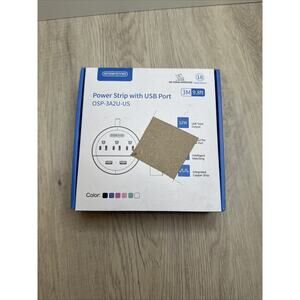 Thin Flat Plug Power Strip with 3 Outlet 2 USB Ports Multi Extension Cord mint